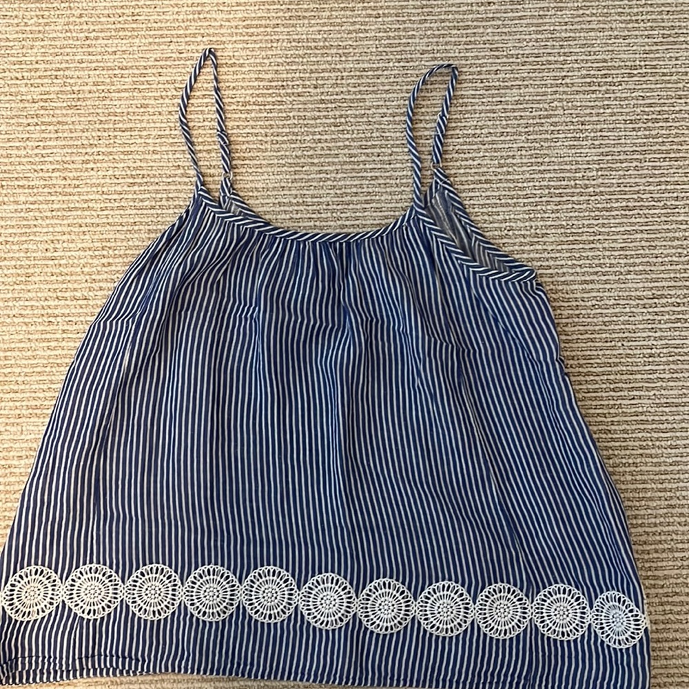 JCrew - blue and white striped tank top